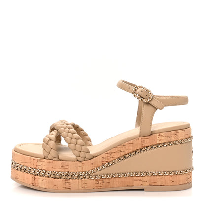 Chanel Lambskin Espadrille Braided Platform Sandals 38 Beige 1 of 9