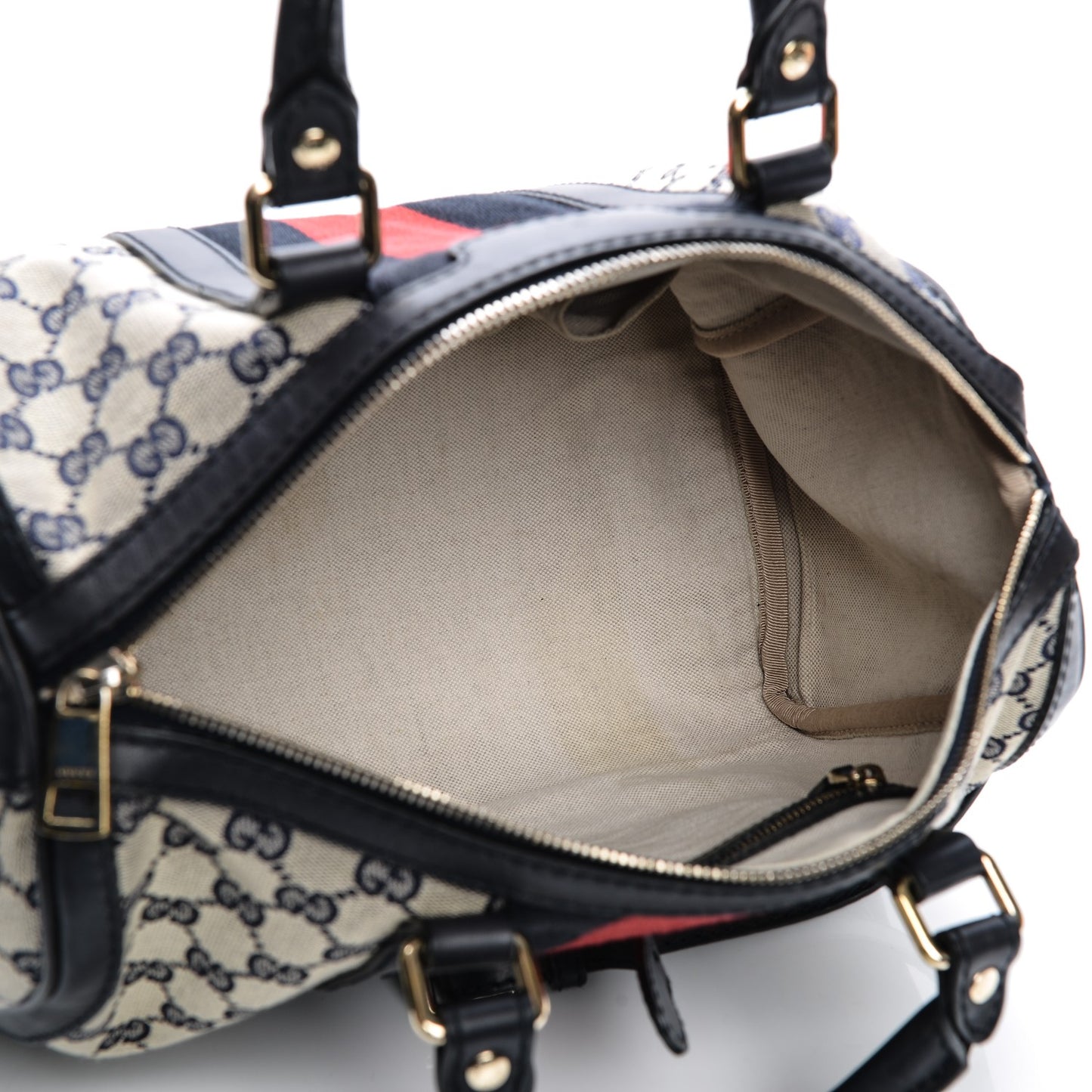 Monogram Selleria Calfskin Vintage Web Medium Boston Beige Blue