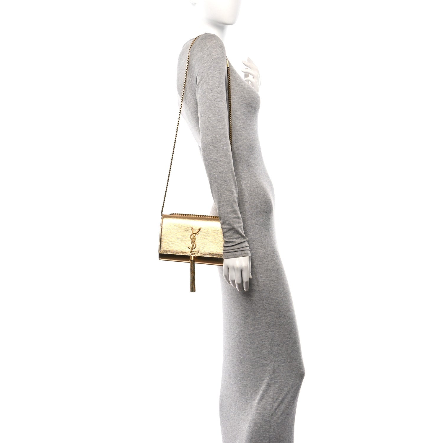 Saint Laurent Metallic Calfskin Small Classic Monogram Kate Tassel Satchel Gold 2 of 10