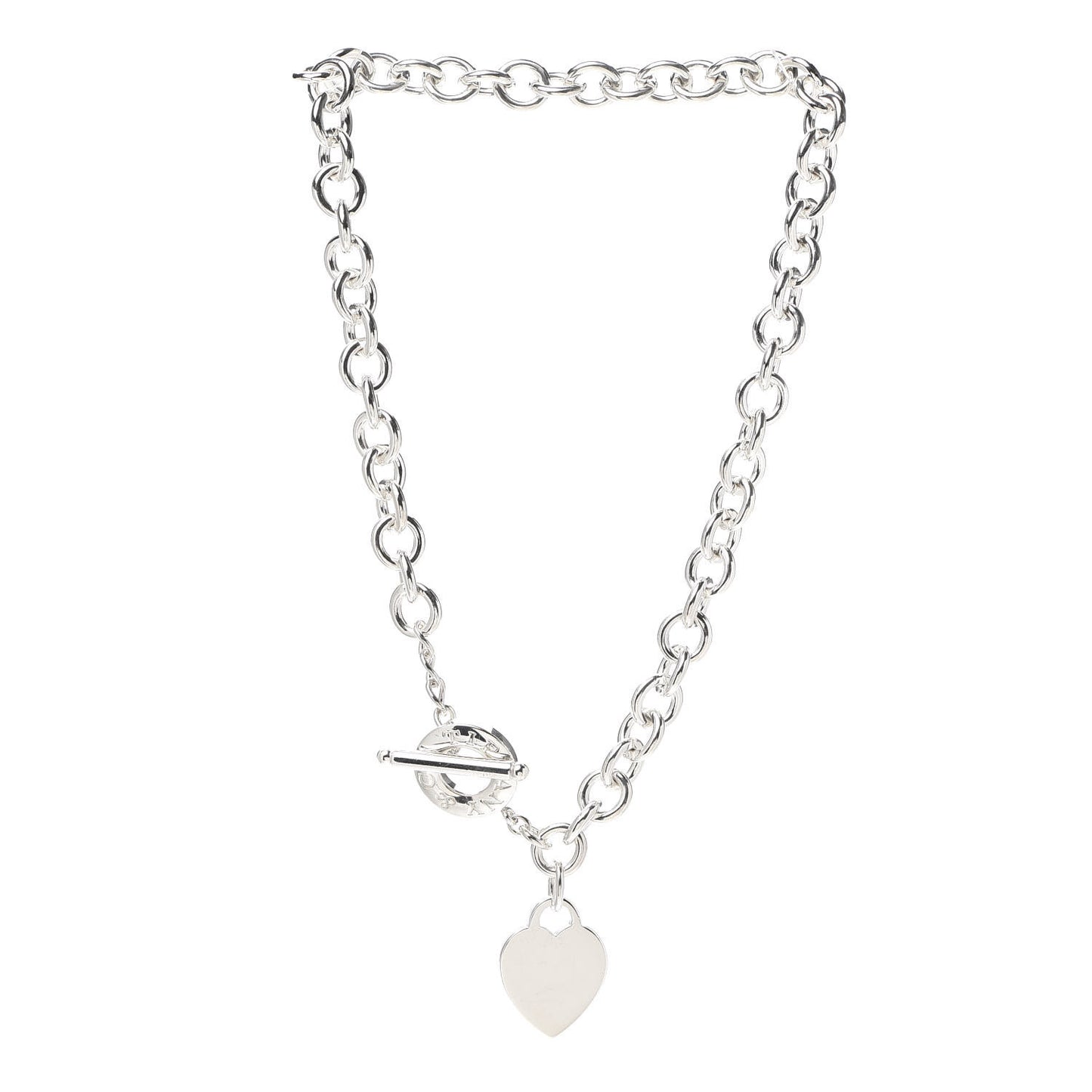 Sterling Silver Heart Tag Toggle Necklace