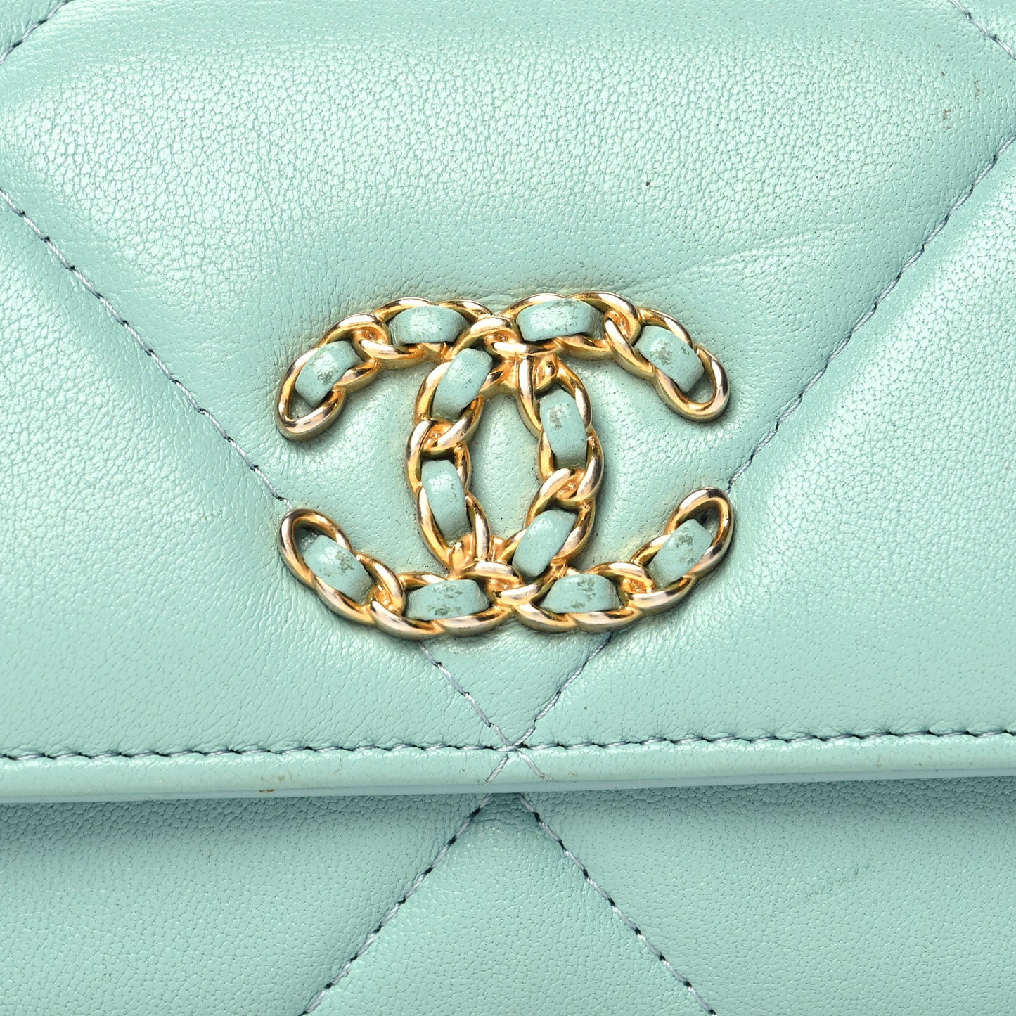 Lambskin Quilted Chanel 19 Flap Wallet Light Blue