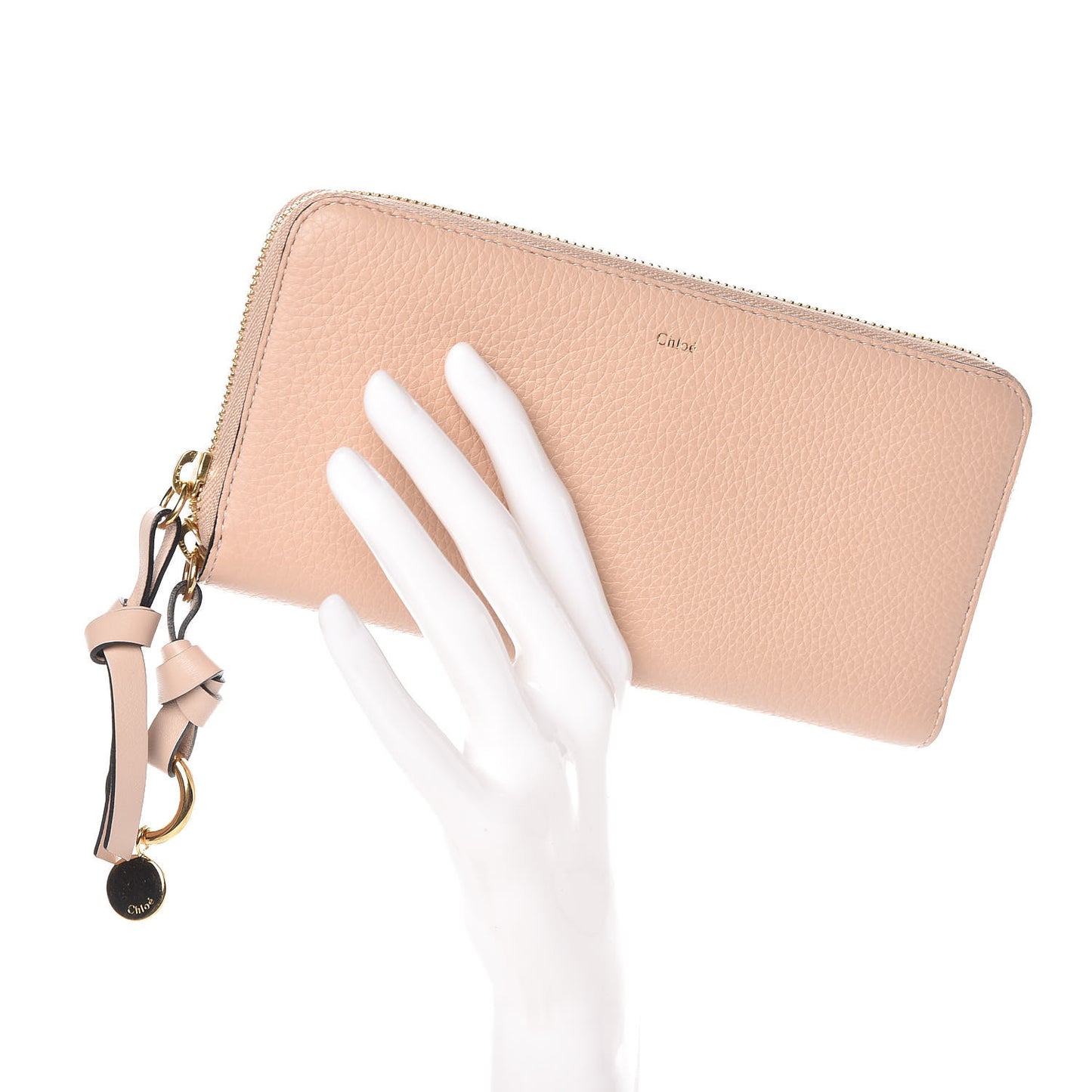 Grained Calfskin Alphabet Long Zip Around Wallet Blush Nude