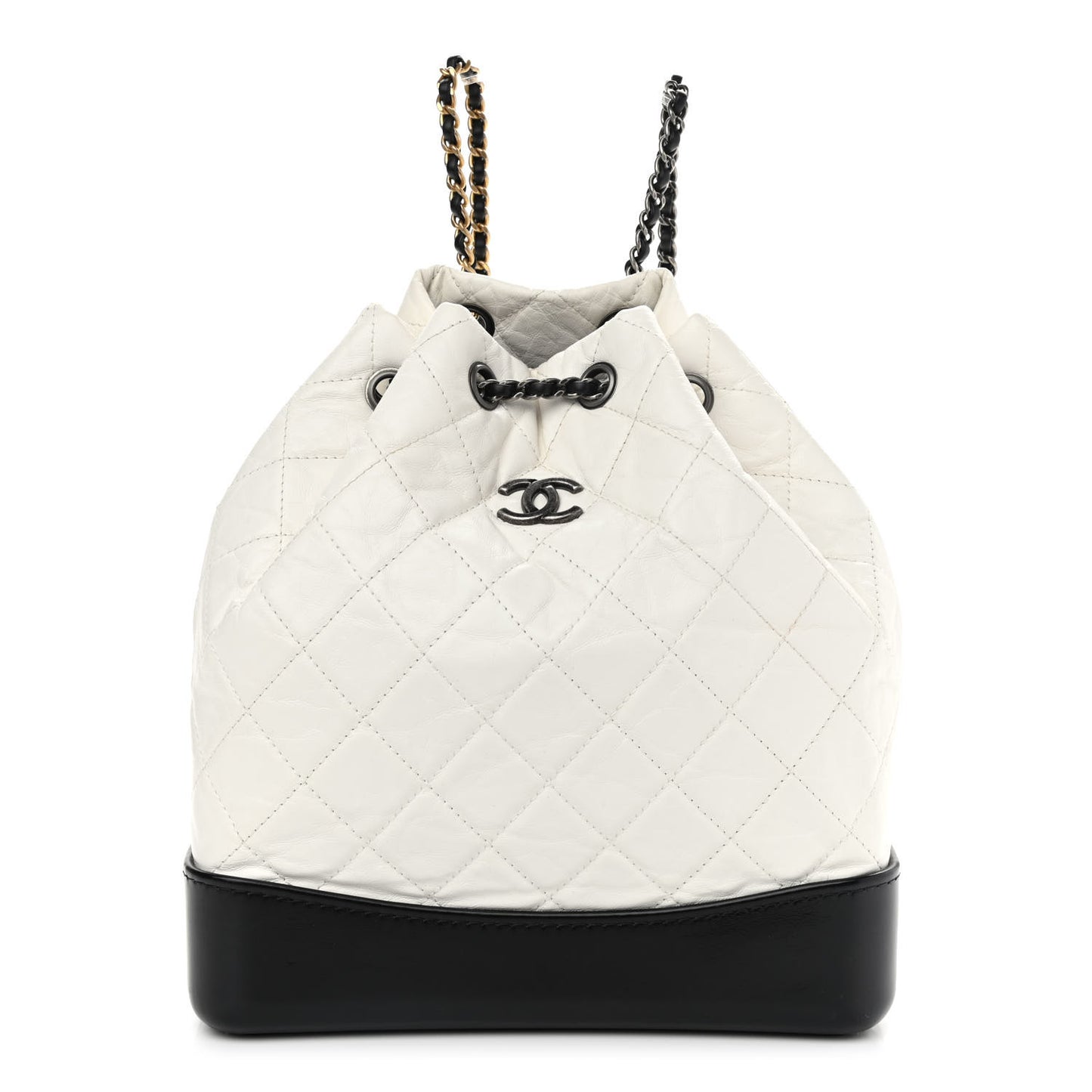 Aged Calfskin Quilted Gabrielle Backpack Black White