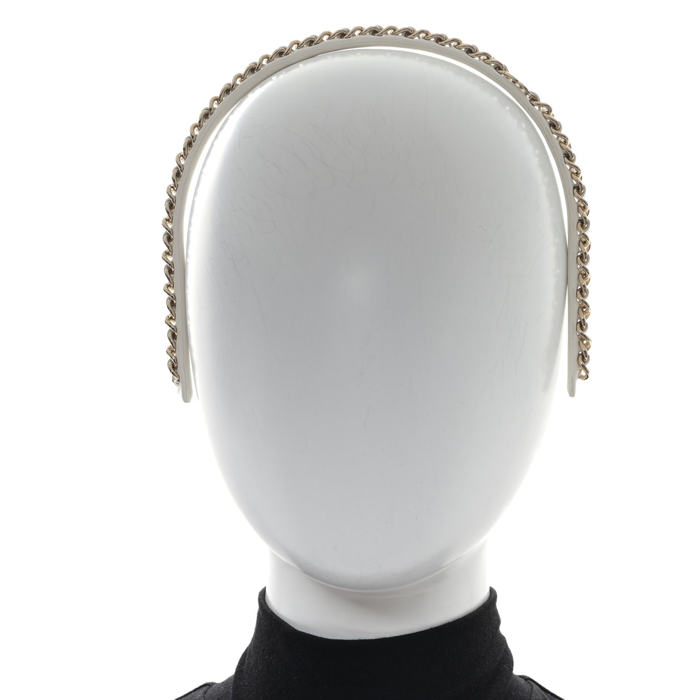 Metal Lambskin CC Chain Headband Gold White