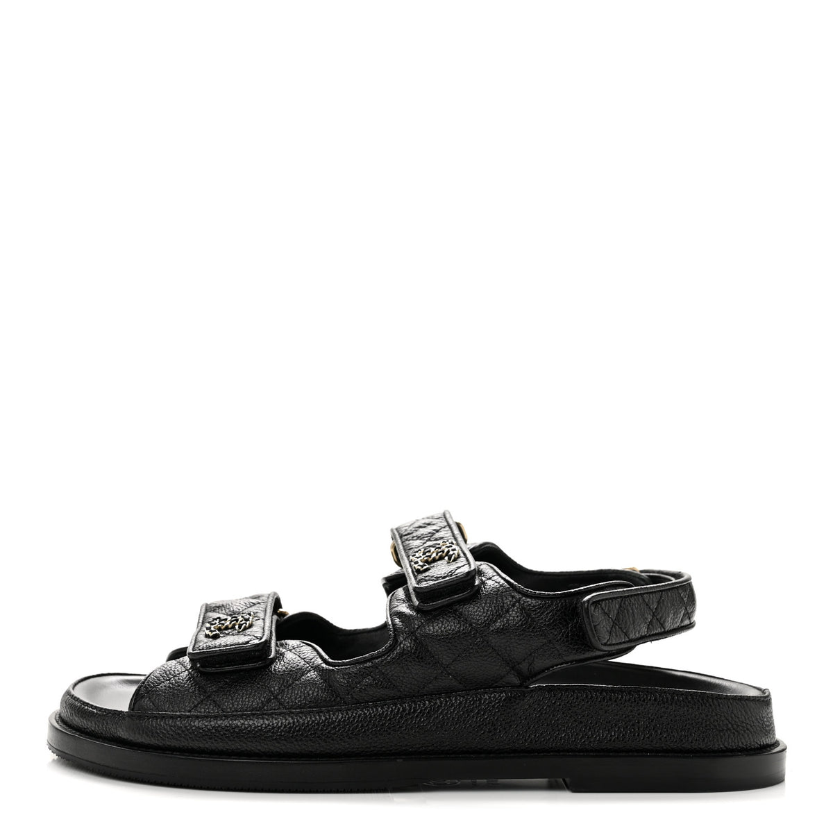 Chanel Grained Calfskin Velcro Dad Sandals 39.5 Black 1 of 11
