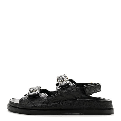 Chanel Grained Calfskin Velcro Dad Sandals 39.5 Black 1 of 11