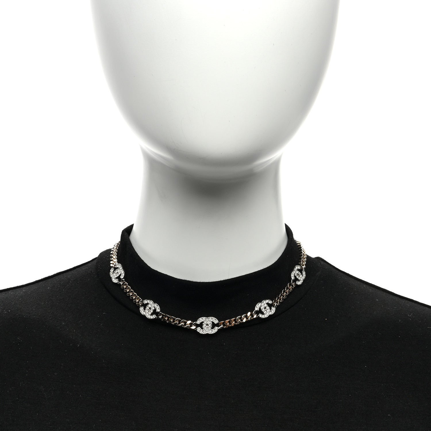 Chanel Crystal Chain CC Link Choker Gold Silver 5 of 5