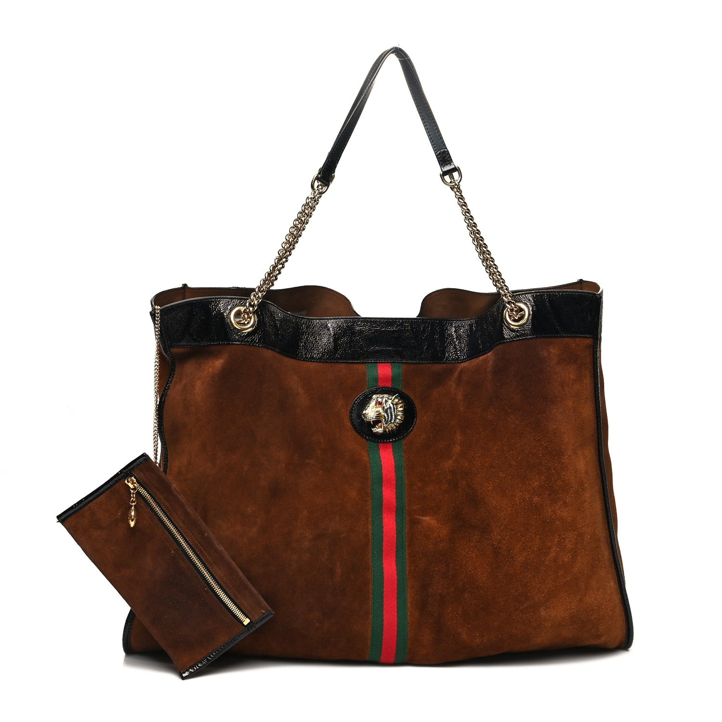 Suede Patent Maxi Rajah Chain Tote Nocciola Black