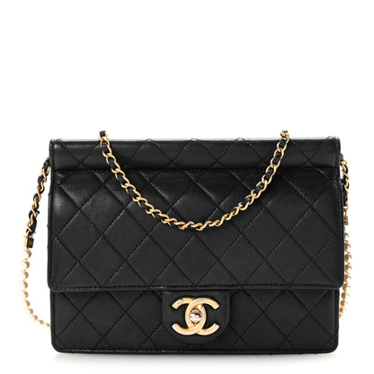 Chanel Goatskin Quilted Pearl Chain Flap Bag Black 1 of 10