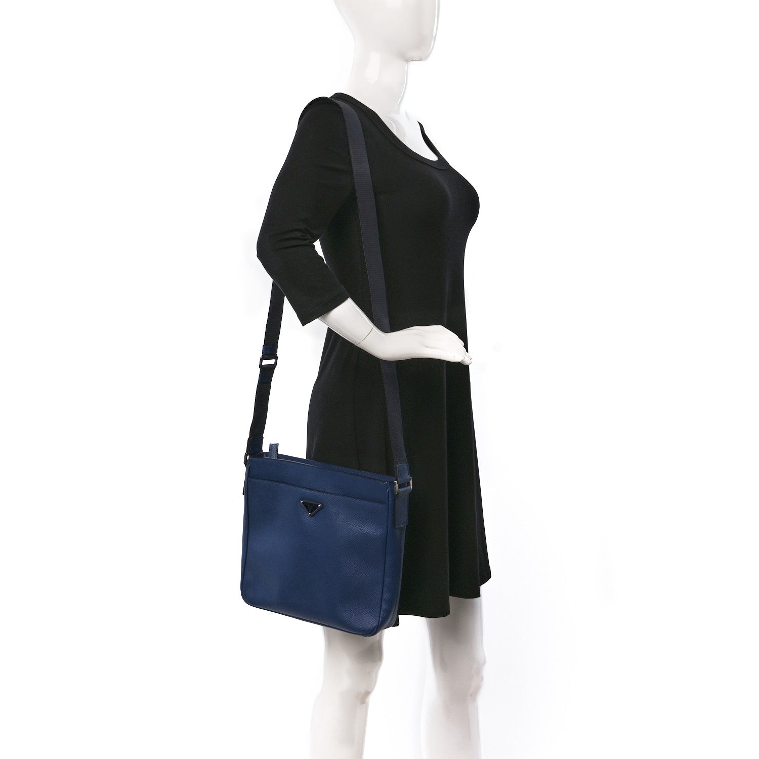Prada Saffiano Cuir Flat Messenger Bag Bluette 2 of 8