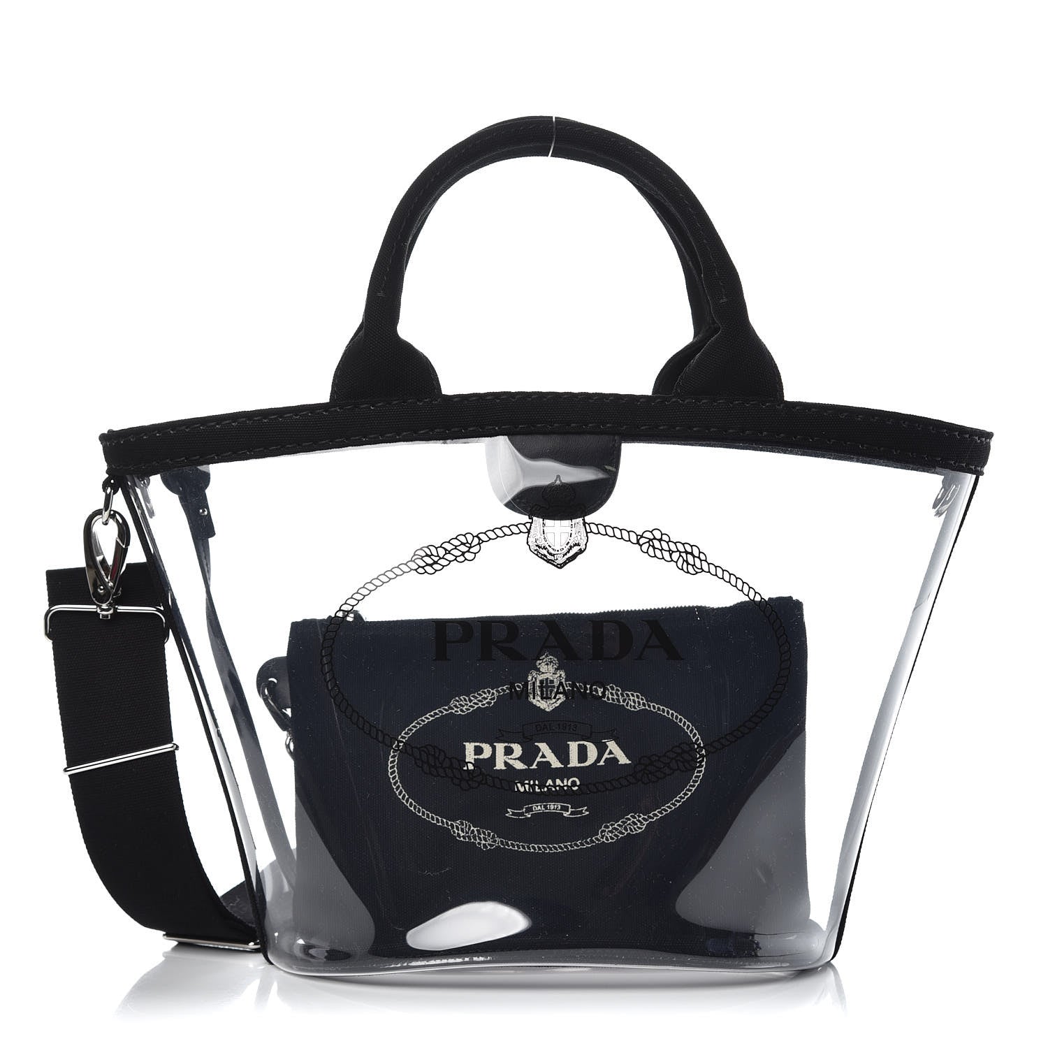 Prada Plexiglass Canapa Small Shopper Tote Black 3 of 7