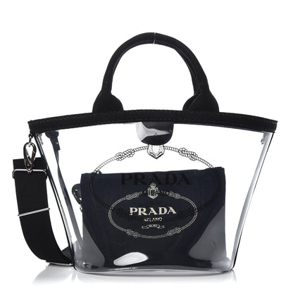 Prada Plexiglass Canapa Small Shopper Tote Black 3 of 7