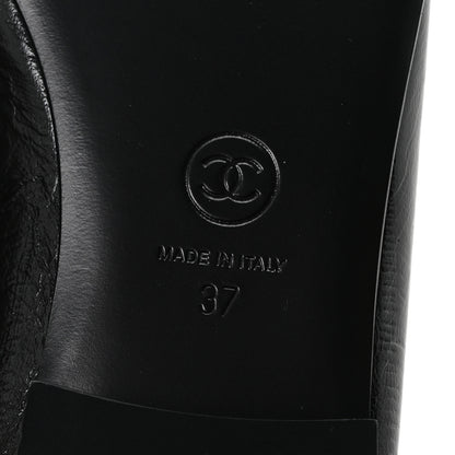 Chanel Crumpled Shiny Lambskin CC Cap Toe Ballerina Flats 37 Black White 7 of 10