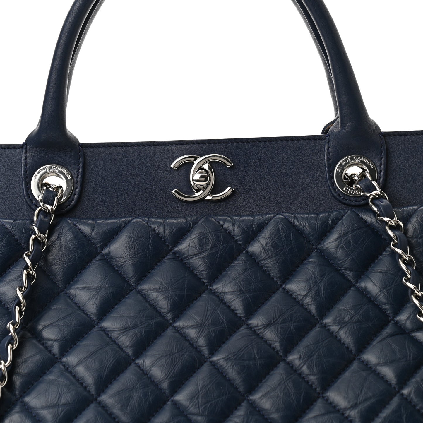 Aged Calfskin Quilted Be CC Tote Blue