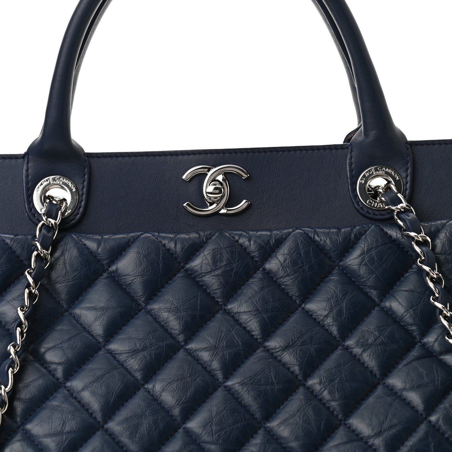 Chanel Aged Calfskin Quilted Be CC Tote Blue 7 of 9