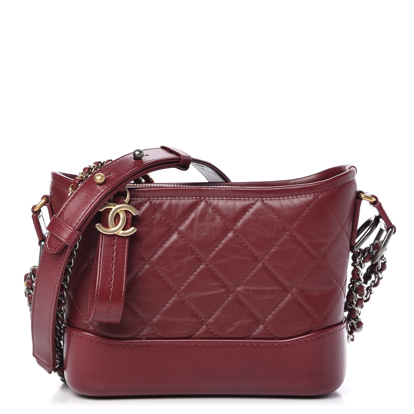 Aged Calfskin Quilted Small Gabrielle Hobo Burgundy