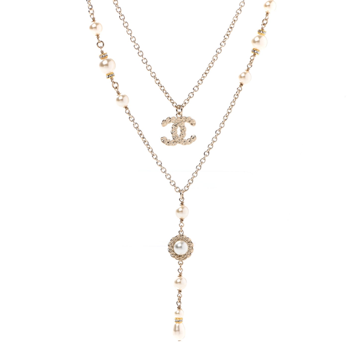 Pearl Crystal CC Multi Strand Necklace Gold