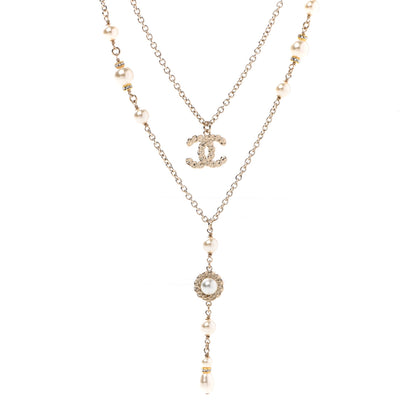 Chanel Pearl Crystal CC Multi Strand Necklace Gold 1 of 7
