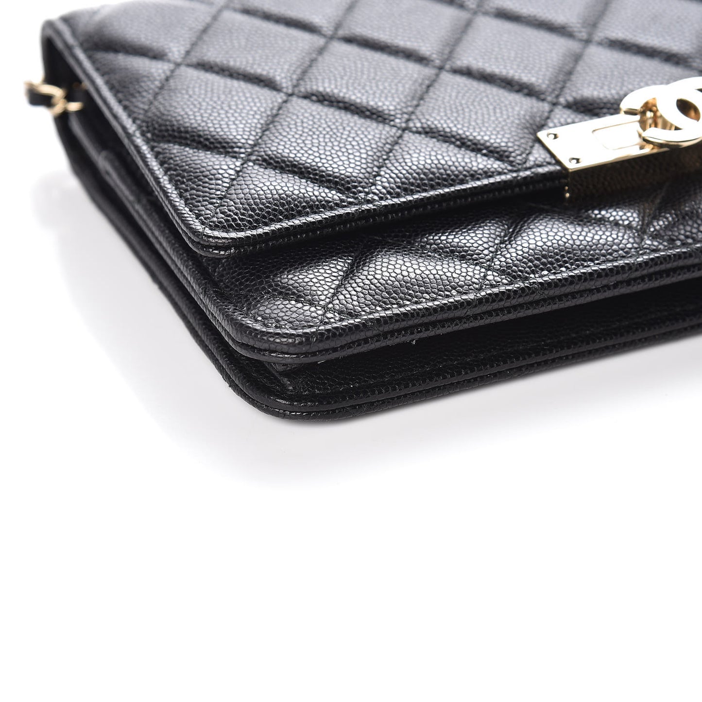 Caviar Quilted Golden Class Wallet On Chain WOC Black