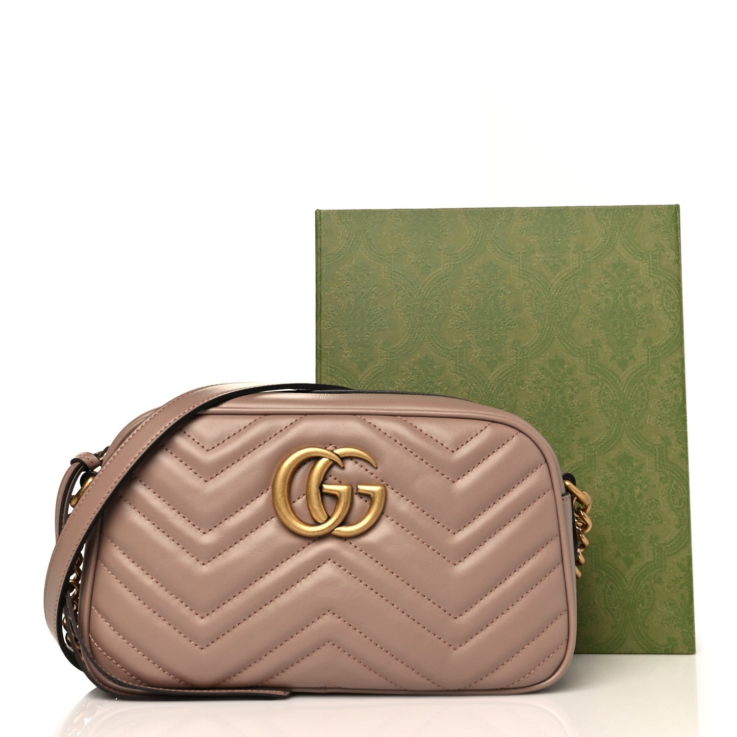 Calfskin Matelasse Small GG Marmont Chain Shoulder Bag Porcelain Rose