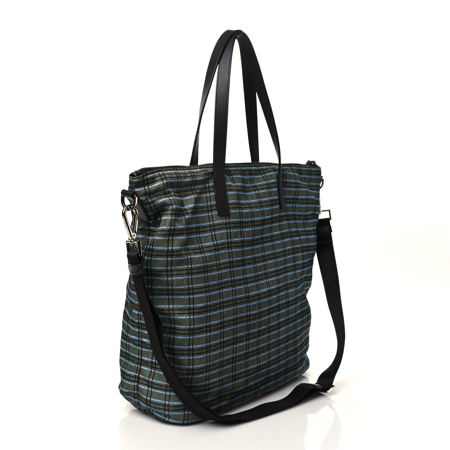 Tessuto Stampato Nylon Saffiano Check Print Tote Green