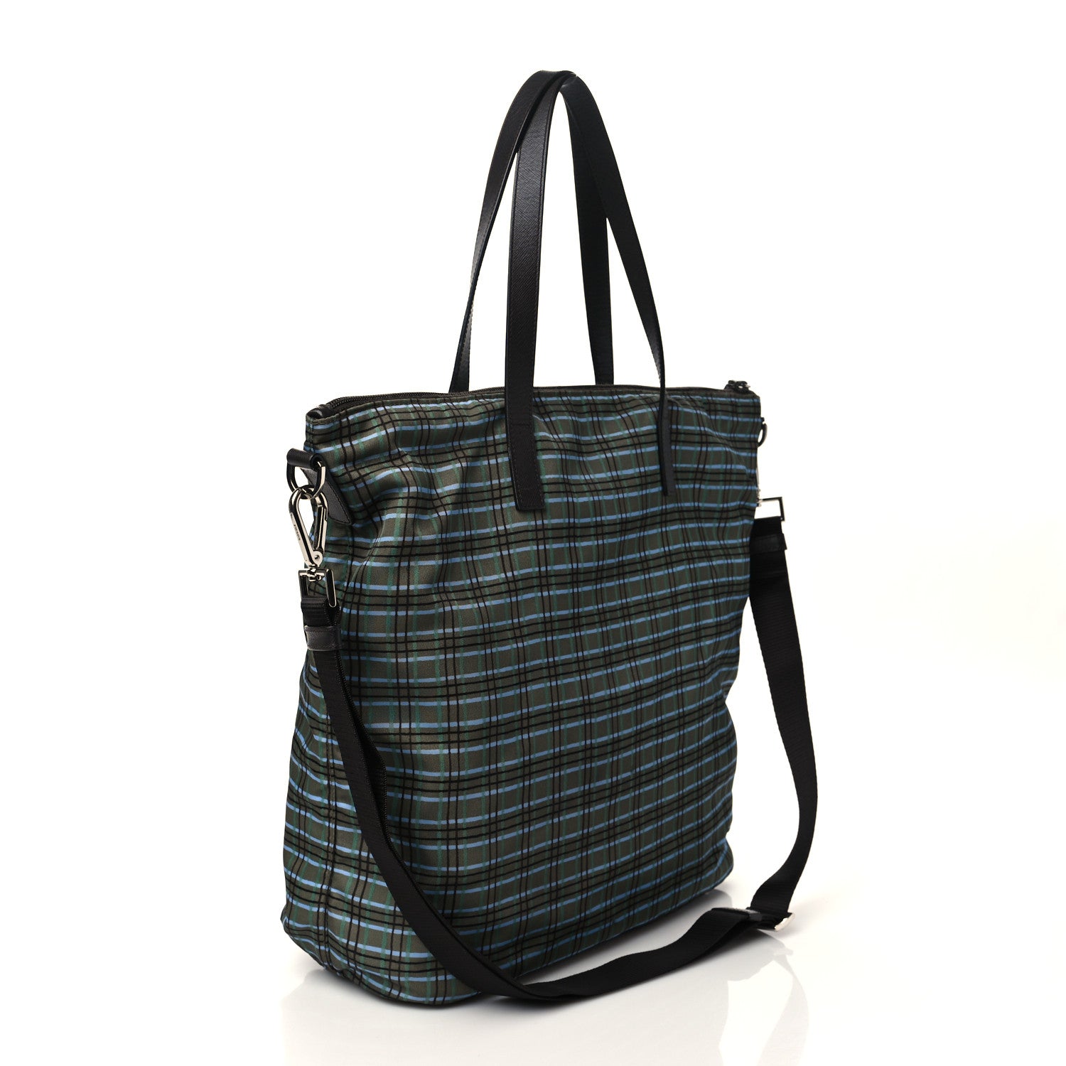 Prada Tessuto Stampato Nylon Saffiano Check Print Tote Green 2 of 5