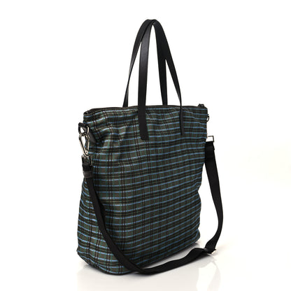 Prada Tessuto Stampato Nylon Saffiano Check Print Tote Green 2 of 5
