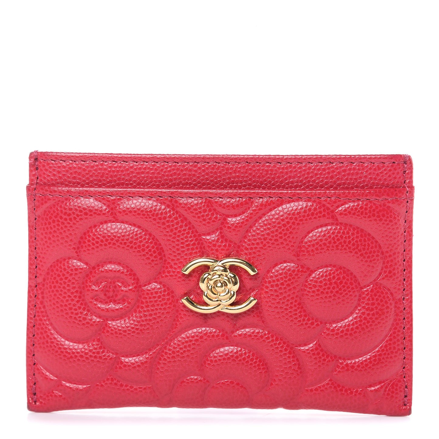 Caviar Camellia Embossed Card Holder Fuchsia