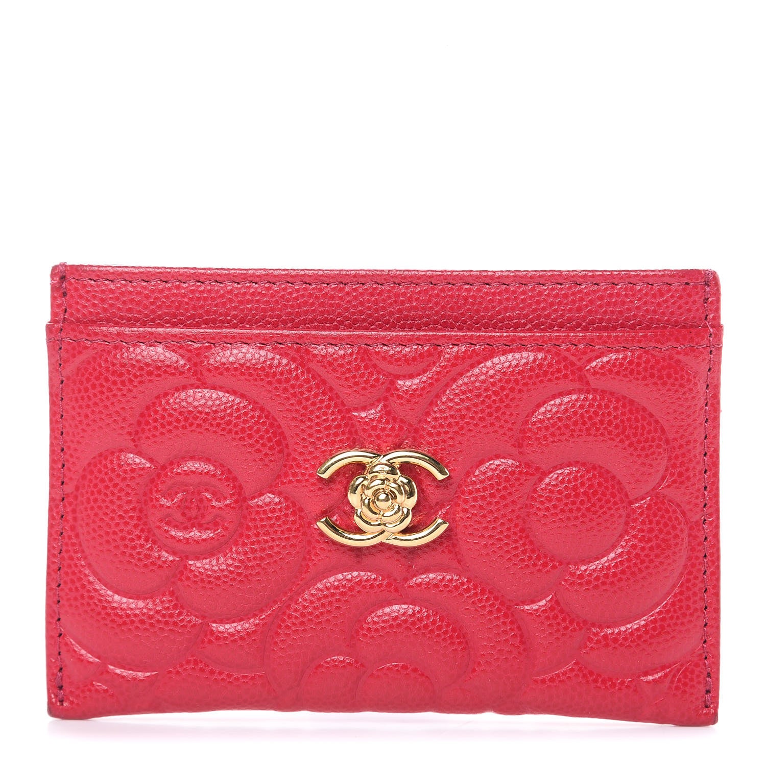 Chanel Caviar Camellia Embossed Card Holder Fuchsia 1 of 11