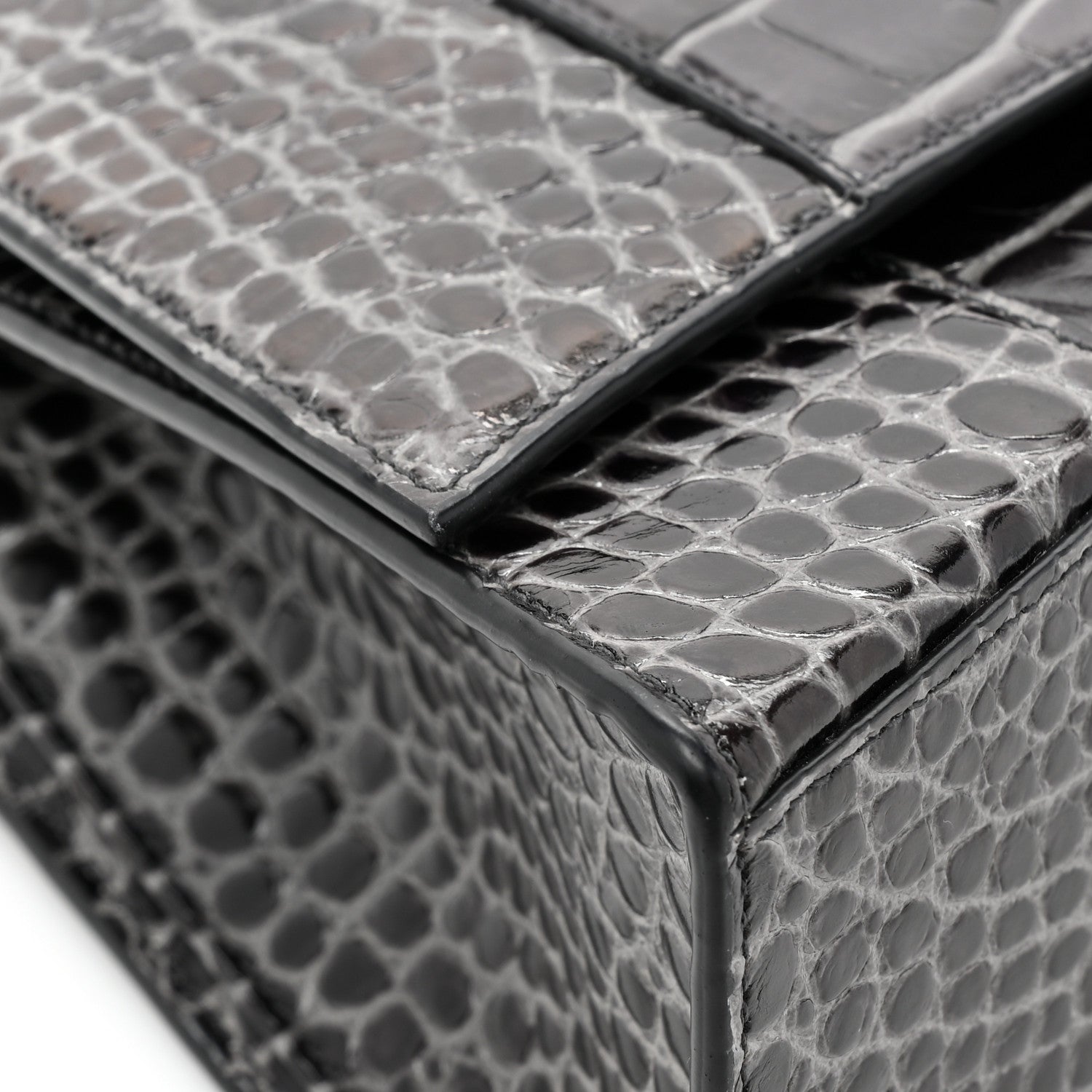 Balenciaga Shiny Calfskin Crocodile Embossed Medium Hourglass Top Handle Bag Dark Grey 11 of 11