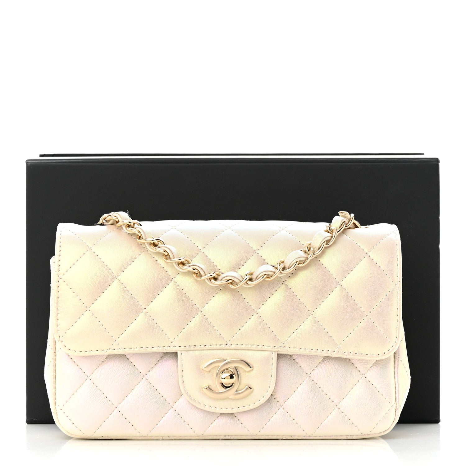 Chanel Iridescent Lambskin Quilted Mini Rectangular Flap Ivory 11 of 11
