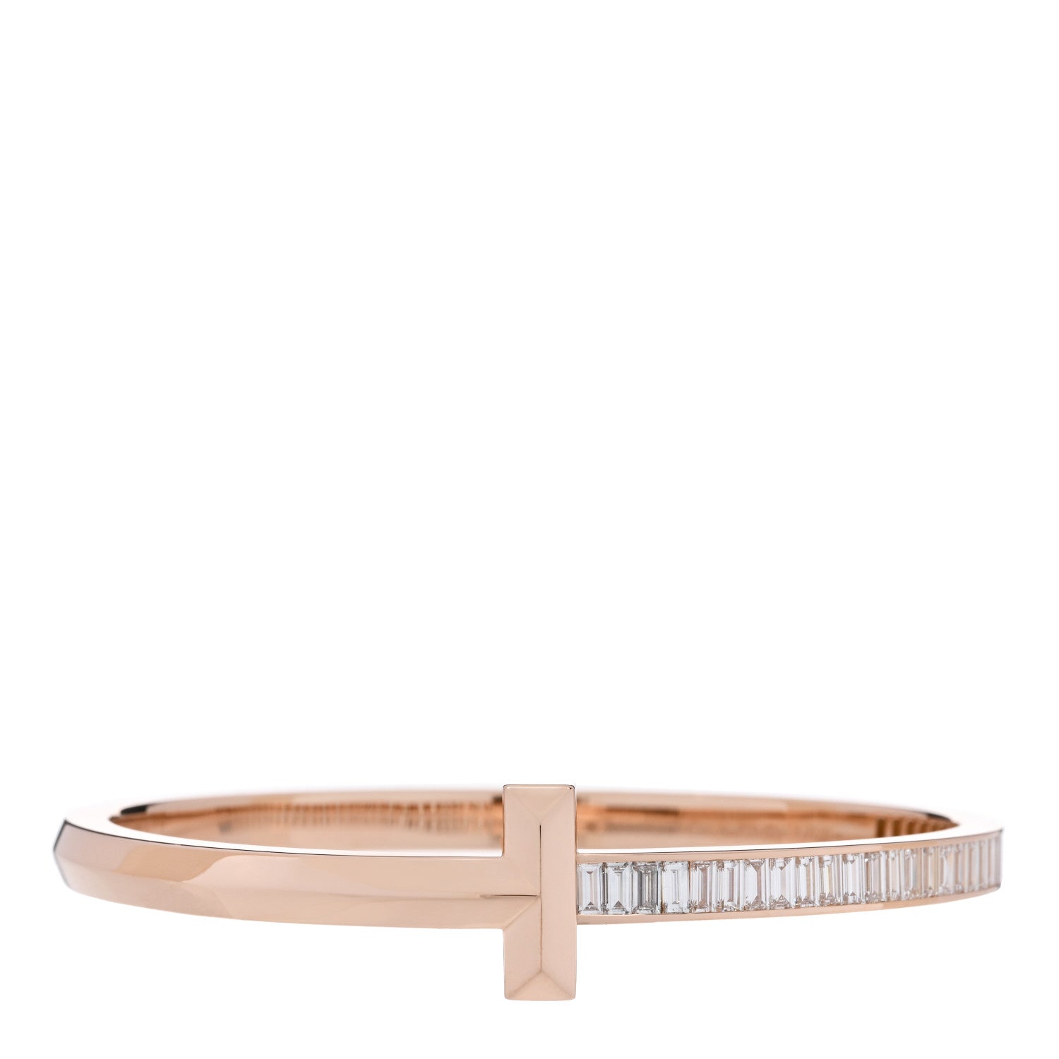 Tiffany 18K Rose Gold Diamond T T1 Wide Baguette Hinged Bracelet 1 of 5
