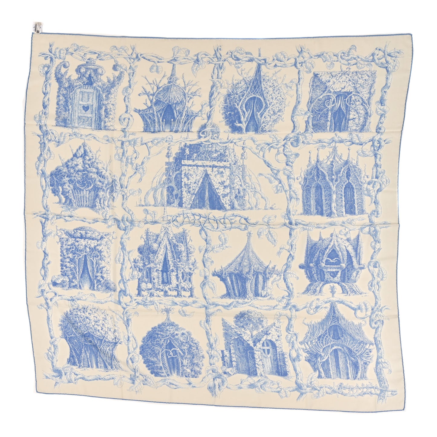 Cashmere Silk Les Cabanes Shawl 140 White Bleu Ciel