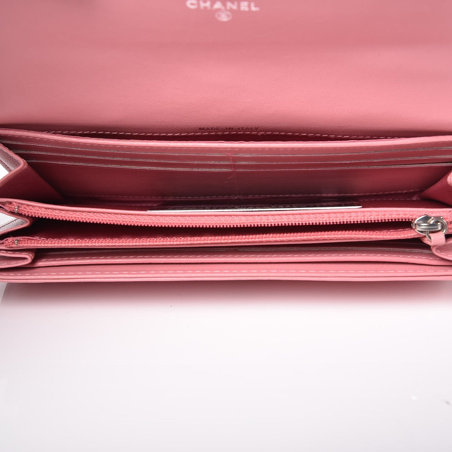 Lambskin Embossed Camellia Large Gusset Flap Wallet Pink