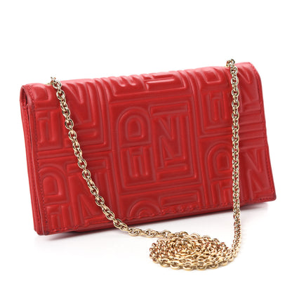 Fendi Nappa Logo Embossed Long Wallet on Chain Rosso 3 of 11