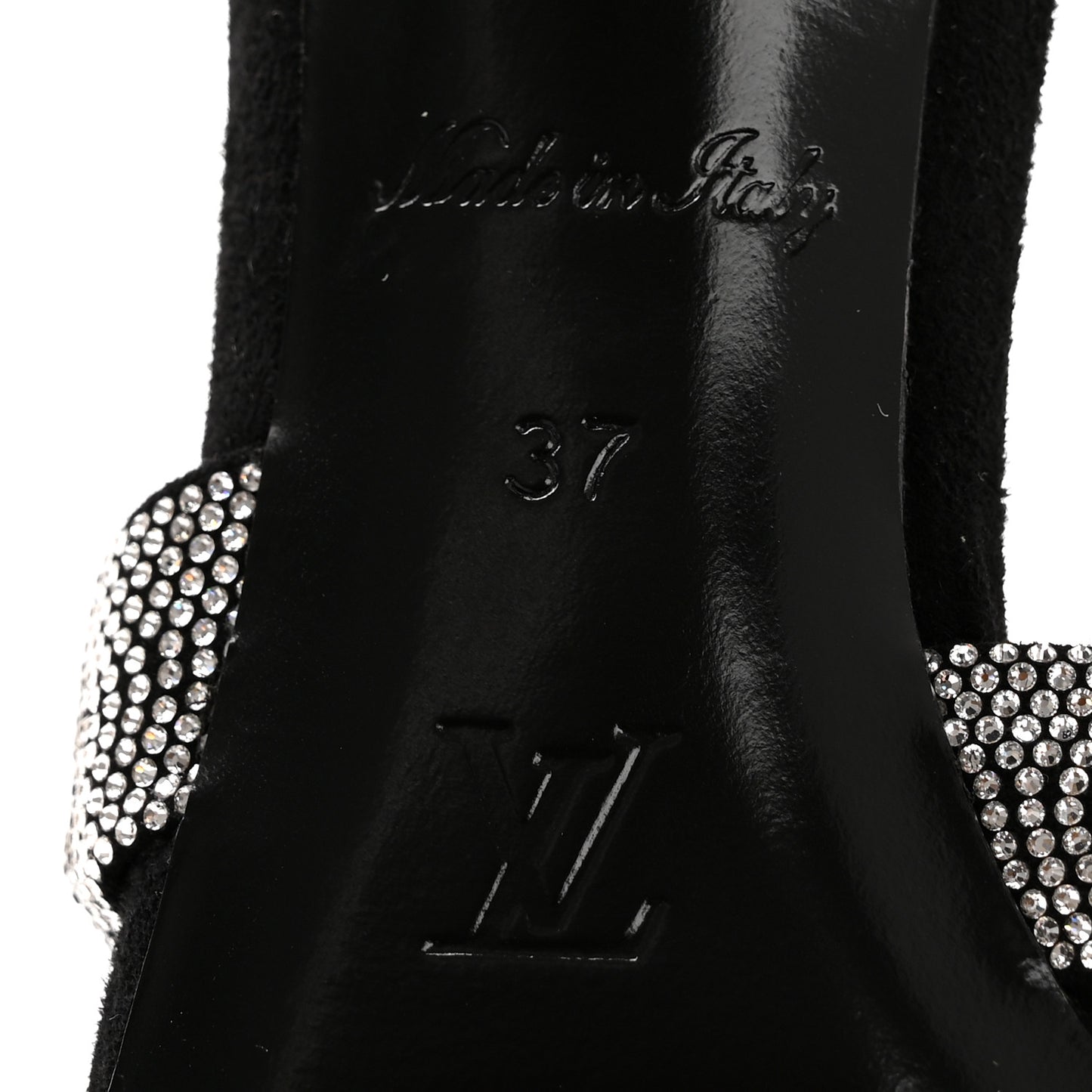 Monogram Crystal Velvet High Heel Mules 37 Black