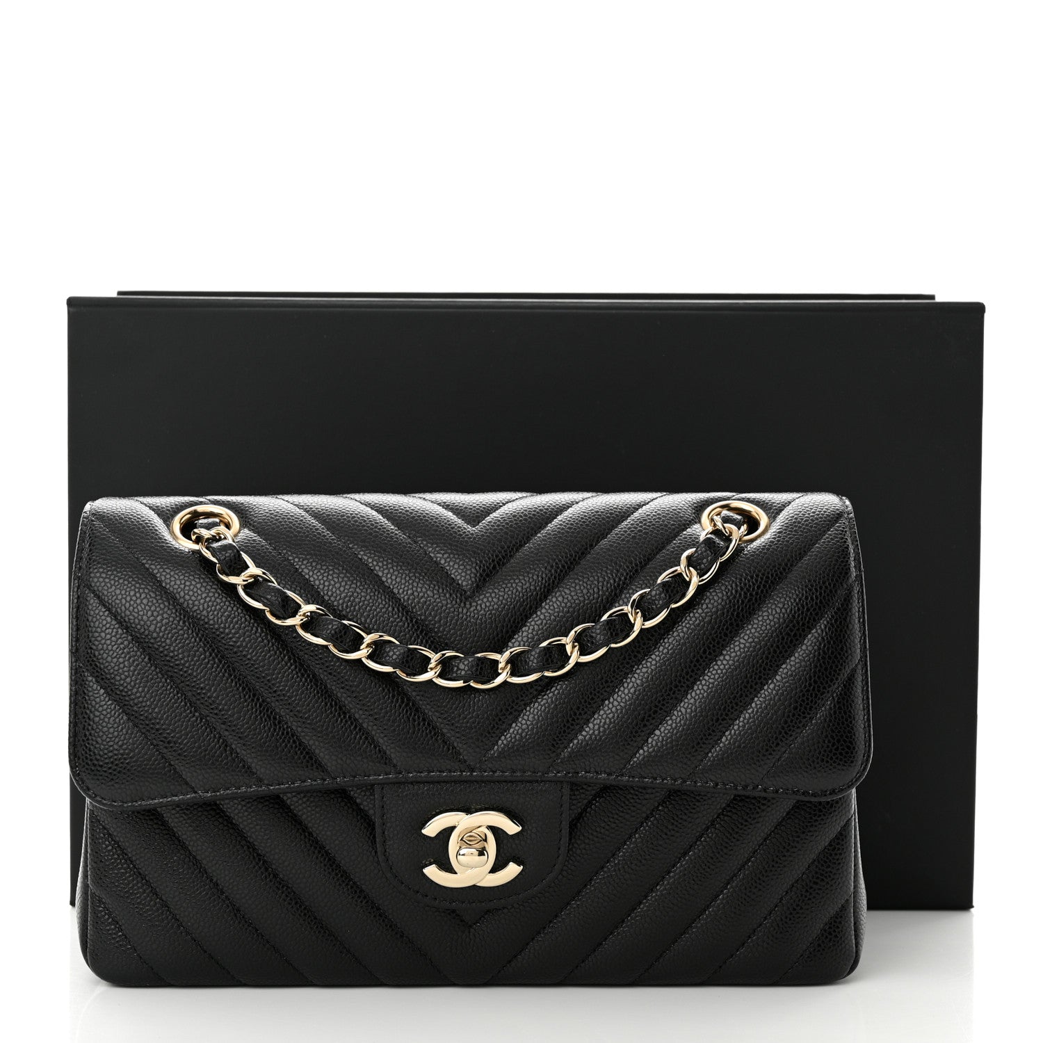 Chanel Caviar Chevron Quilted Small Double Flap Black 10 of 10
