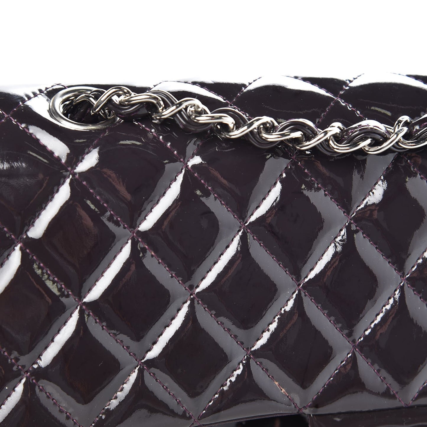 Patent Quilted Medium Double Flap Purple