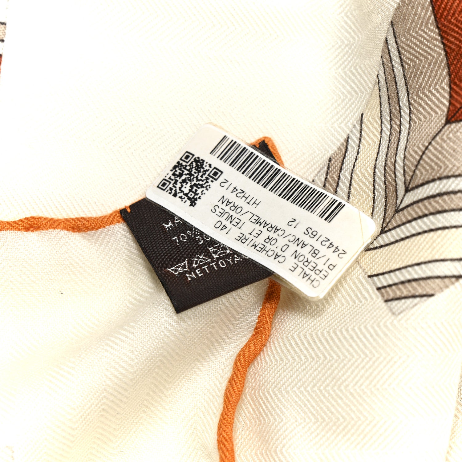 Hermes Cashmere Silk Eperon D'Or Et Tenues Shawl 140 White Caramel Orange Cuit 3 of 5