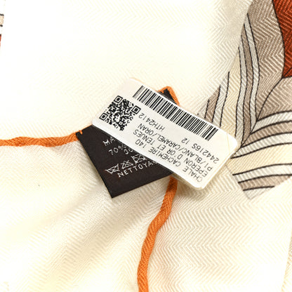 Hermes Cashmere Silk Eperon D'Or Et Tenues Shawl 140 White Caramel Orange Cuit 3 of 5