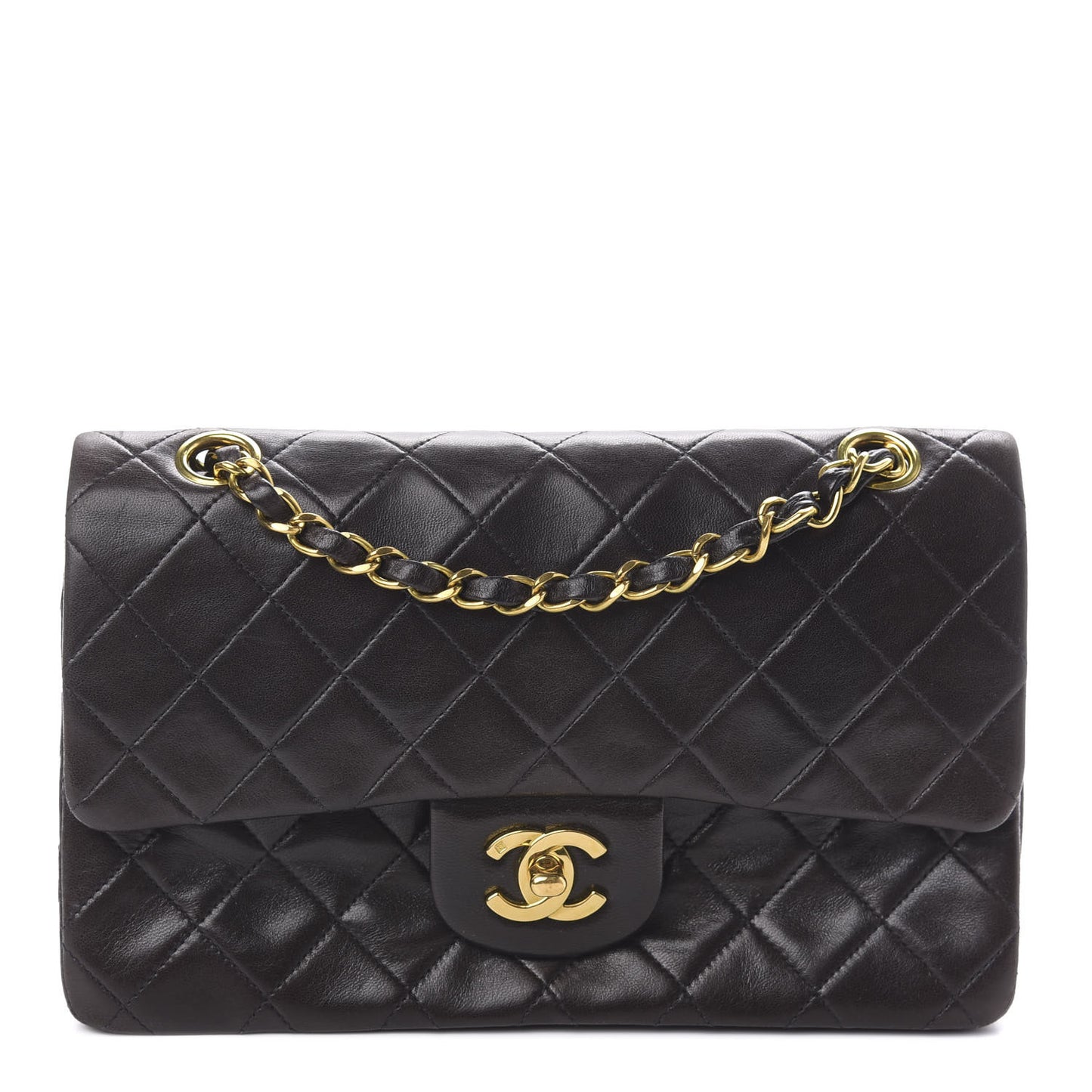 Lambskin Quilted Small Double Flap Black