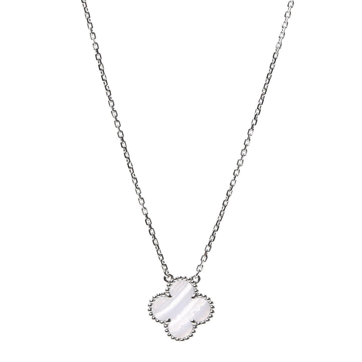 18K White Gold Chalcedony Vintage Alhambra Pendant Necklace