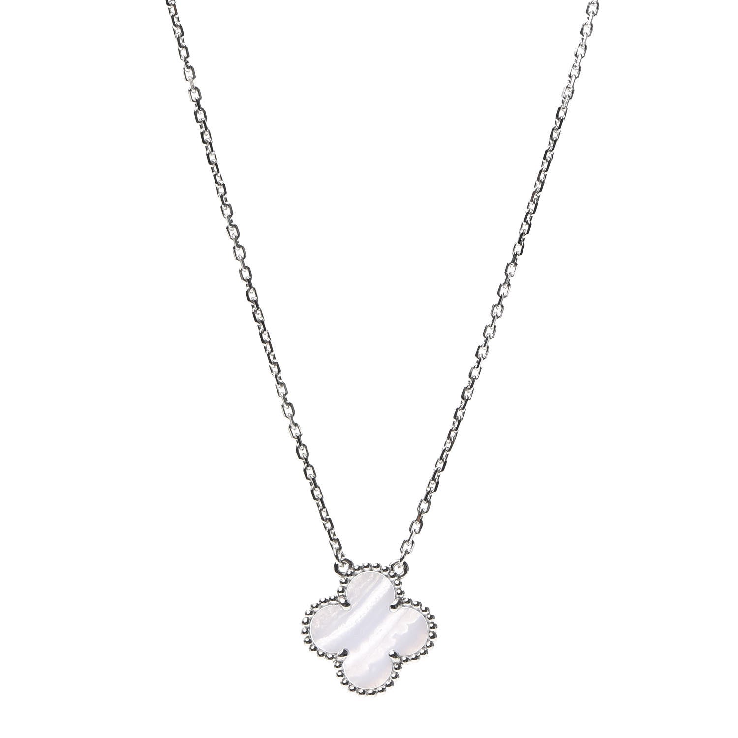 Van Cleef & Arpels 18K White Gold Chalcedony Vintage Alhambra Pendant Necklace 1 of 8