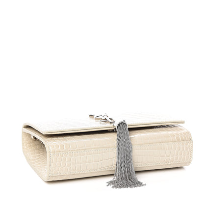 Saint Laurent Croc Calfskin Embossed Small Classic Monogram Kate Tassel Satchel Mouse Grey 4 of 9