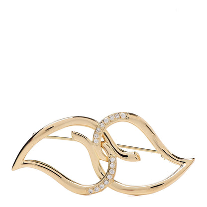 Tiffany 18K Yellow Gold Diamond Double Open Leaf Pin Brooch 1 of 4
