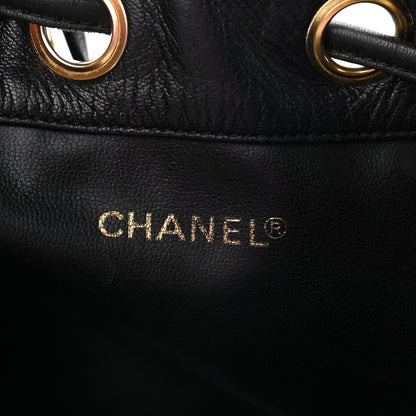 Chanel Lambskin CC Stitched Drawstring Bucket Bag Black 7 of 13