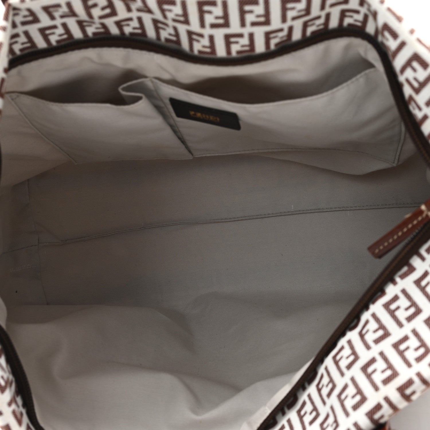 Fendi Zucchino Large Charm Shopping Tote White Brown 5 of 11
