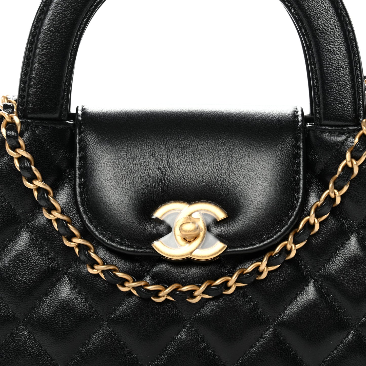 Shiny Aged Calfskin Quilted Nano Kelly Shopper Black Black