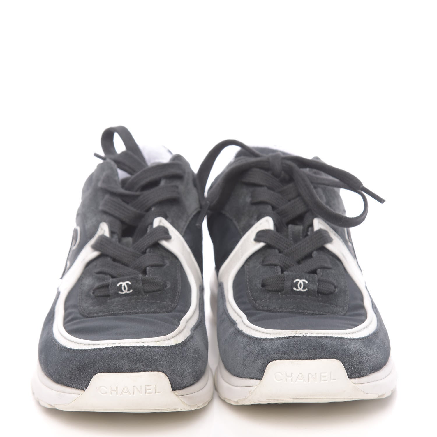 Chanel Denim Suede Calfskin CC Sneakers 36 Grey 2 of 9