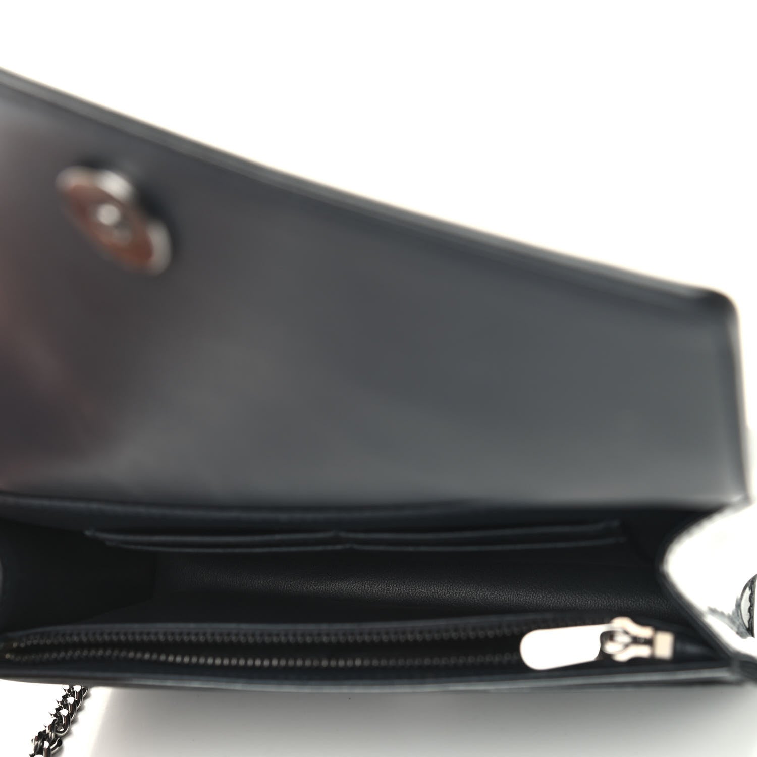 Christian Dior Metallic Patent Micro-Cannage Diorama Wallet on Chain Pouch Black 7 of 8